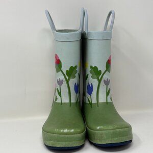 USED - Cat & Jack Toddler Blue/Green Slip-On Snail Rain Boots - Size 11